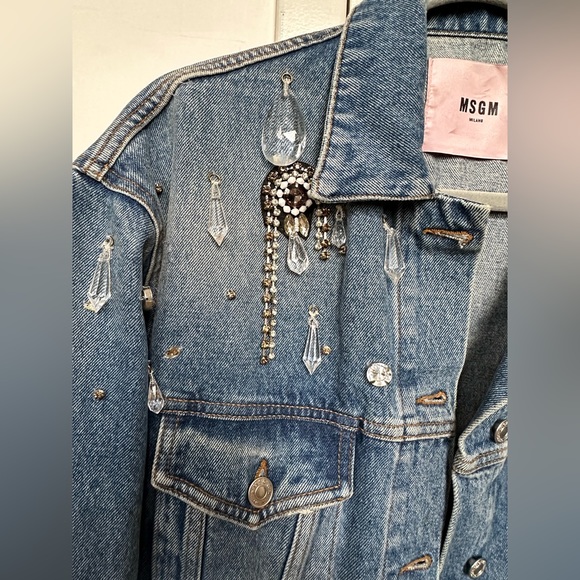 MSGM Oversized Denim Jeweled Jacket, Size 40 / Small - Picture 7 of 14